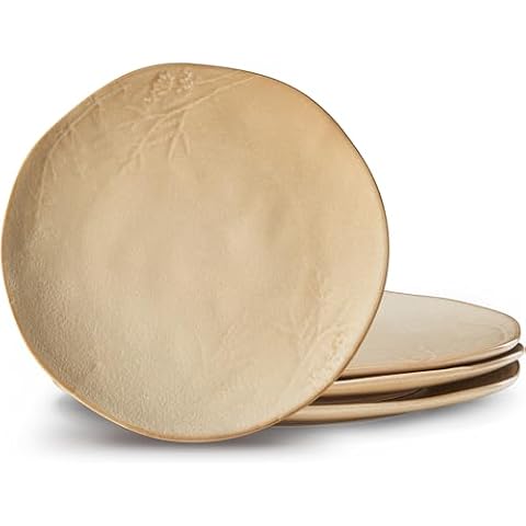 Meideal 10.8" Porcelain Dinner Plates, Beige Irregular Shaped Serving Plates for Salad, Steak, Pasta, Snacks, Restaurant, Party, Chip and Scratch Resistant, Microwave and Dishwasher Safe, Set of 4 Cover