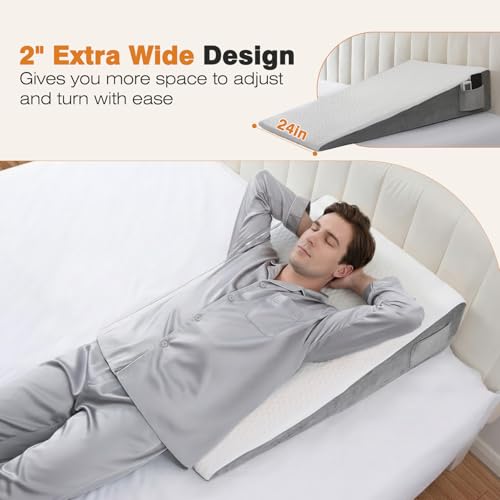 Image of Vekkia 34 inch Extra-Long Wedge Pillow for Sleeping, Body Pillow for Back & Arm Support, Elevated Pillows for Back Sleeping, Ideal for Tall Users, Washable Cover & Double Side Pockets, 7.5 inch Height