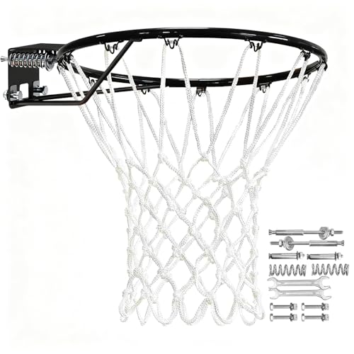 Heavy Duty Replacement Basketball Rim - 18 Solid Steel with Heavy-Duty Net Pro-Grade Basketball Hoop Rim Wall-Mount & Hoop Replacement Double Spring Basketball Hoop Rim & Complete Installation Kit