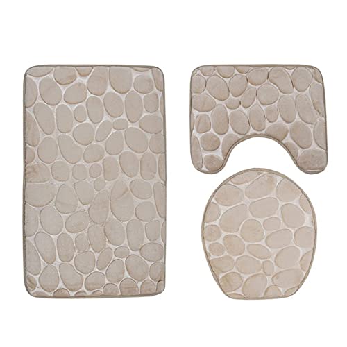 Namzi 1 Set camel Pebble embossing Bathroom Foot Mat Set,19.69*31.5inch+19.69*15.75inch+14.96*16.93inch