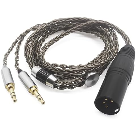 Youkamoo 4 Pin XLR Balanced Male Compatible for Hifiman HE4XX, HE-400i Headphones 8 Core Braided Silver Plated Replacement Audio Upgrade Cable (2 x 3.5mm Version) Cover