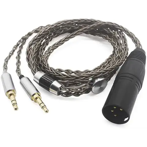 Youkamoo 4 Pin XLR Balanced Male Compatible for Hifiman HE4XX, HE-400i Headphones 8 Core Braided Silver Plated Replacement Audio Upgrade Cable (2 x 3.5mm Version) Cover