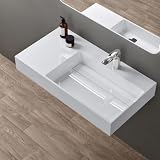 doporro Lavabo Bagno Sospeso Lavabo da Appoggio Rettangolare in Marmo Resina Bianco Lucido, Vasca a Destra 100x48x13 cm con 1 Foro Rubinetto e Piletta Scarico, Colossum12