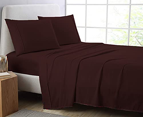 AmigoZone Cotton Percale Easy Care Polycotton Flat Sheet (Chocolate, Double), Double Flat Sheet - Image 2