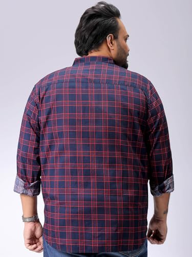 Image of Hardsoda by The Indian Garage Co Men Plus Size Regular Fit Checkered Cutaway Collar Full Sleeves Casual Shirt
