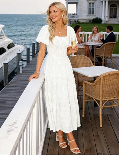 image for ZESICA Women‘s Summer Boho Floral Midi Dress 2026 Casual Short Sleev