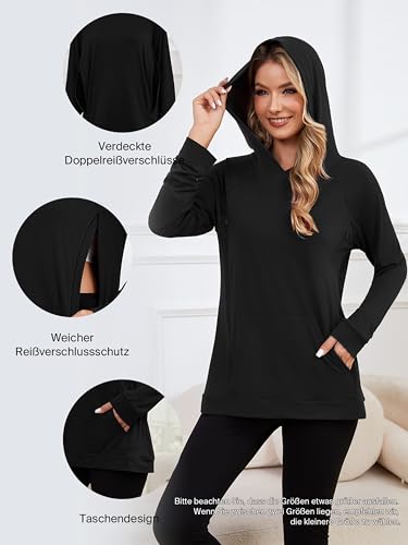 Love2Mi Damen Still-Hoodie mit unsichtbarem Reißverschluss Umstandspullover Langarm Stillshirt für Schwangerschaft & Stillzeit