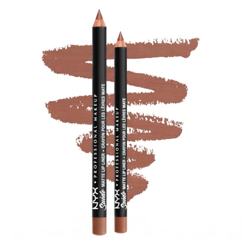 NYX PROFESSIONAL MAKEUP Suede Matte Lip Liner, Velvety-Smooth, Long-Lasting Formula For A Defined Lip Makeup Look - Soft-Spoken (Nude) (Pack of 2)