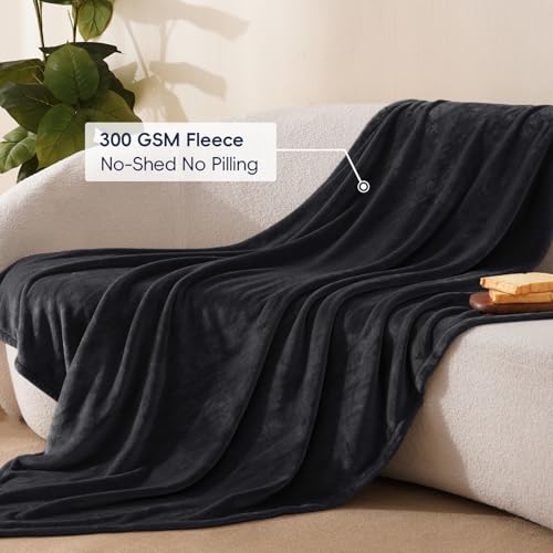 PHF Ultra Soft Fleece Blanket Single Size 130x150cm, No Shed No Pilling Luxury Plush Cozy Flannel 280GSM Lightweight Throw Blanket for Bed, Couch, Chair, Sofa Suitable for All Season, Black - Image 4