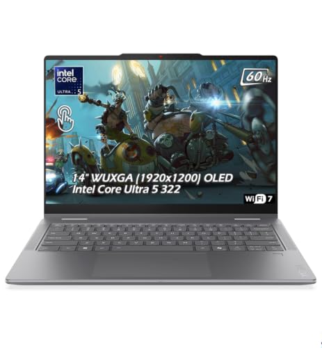 Image of Lenovo Yoga 7i 2-in-1 Laptop with Intel Core Ultra 5 322, 14 inch WUXGA OLED 100% DCI-P3 HDR 60Hz Touch Display, 16GB LPDDR5x 2TB SSD, Wi-Fi 7, FP Reader, Win11, Luna Grey, w /USB Hub, W /GaLiMu