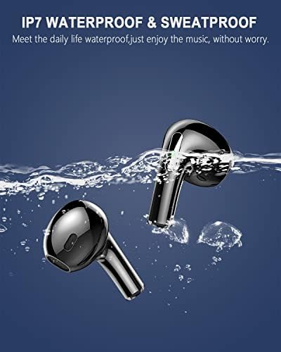 Wireless Earbuds, Bluetooth 5.3 Stereo Headphones with HD Mic ENC Noise Reduction, 40H Playtime with LED Power Display, IP7 Clear Sound Deep Bass in Ear Earphones for Commute, Work, Mystic Black(2023)