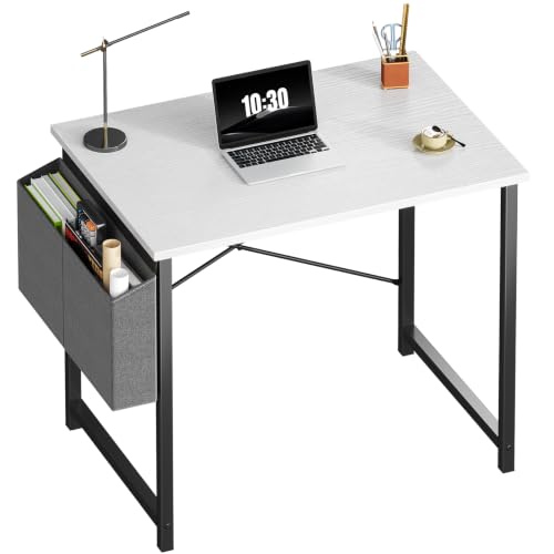 Image of OLIXIS Small Computer Desk, 31 Inch Gaming Desks for Home Office | Writing Study Craft Work Table, Computer Workstation for Bedroom Small Spaces with Storage Bag, White