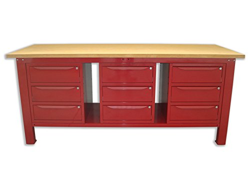 Banco de trabajo 2 mt. Con Piano De Madera + 3 armarios a 3 cajones serie Industria Sogi X3 – 11 _ N