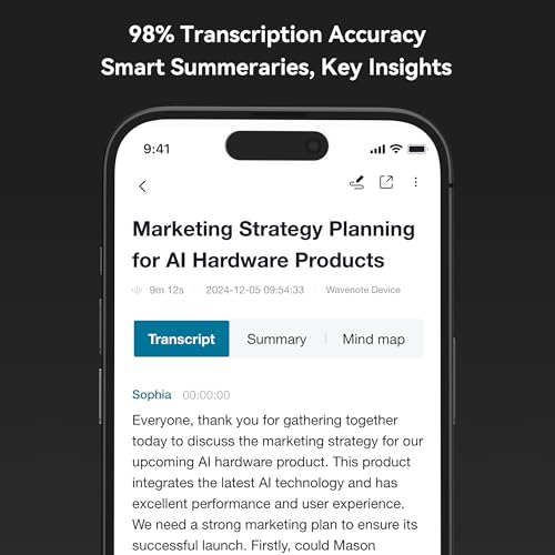 Image of WaveNote AI Voice Recorder, Transcribe & Summarize Recorder, 36 Hours Continuous Recording, Support 112 Languages, 64GB Digital Audio Recorder for Meetings, Lectures, Calls