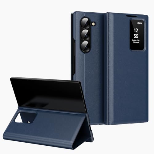 Protection intégrale Galaxy Z Fold 5 étui à rabat cuir chic bleu