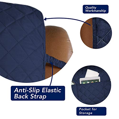 Image of PureFit Reversible Quilted Sofa Cover, Water Resistant Slipcover Furniture Protector, Washable Couch Cover with Non Slip and Elastic Straps for Kids, Dogs, Pets (Oversized Recliner, Navy /Ivory)