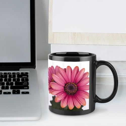 Taza de cerámica rosa con flor margarita y asa grande 11 oz miniatura 5