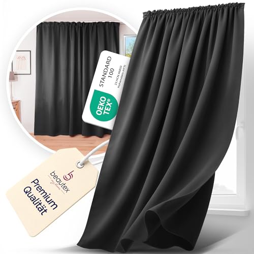 BEAUTEX Verdunkelungsgardine mit Kräuselband U-Band, Blackout Vorhang Blickdicht abdunkelnd, Größe und Farbe wählbar (Breite: 300 cm, Höhe: 245 cm, Dunkelgrau)