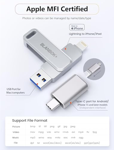 Blanbok+ BLA-001 Mfi Certified Flash Drive 256Gb For Iphone Usb Memory Stick Thumb Drives High Speed Usb Stick,Photo Stick External Storage thumb #1