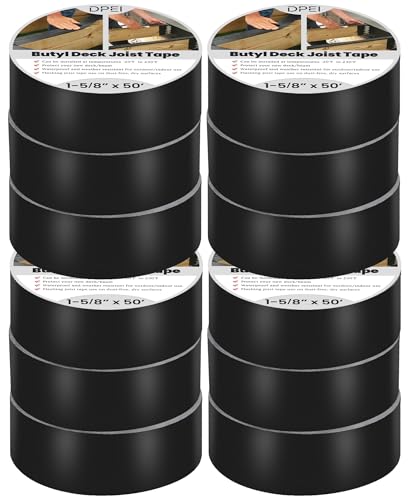 DPEI 12 Pack Joist Tape for Decking,1 5/8" X 50' Heavy Duty Deck Joist Tape Protect Joist Flashing Tape Butyl Deck Tape for Joists,Beams