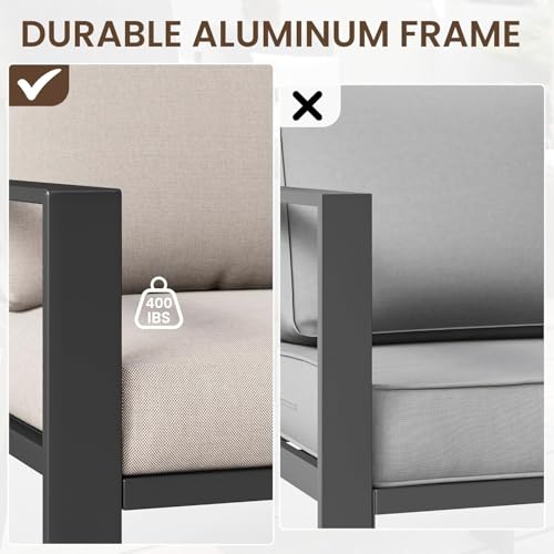 Image of Outdoor Loveseat with Coffee Table Small Furniture Aluminum Patio Love Seat Couch Outdoor Chairs with 4 inch Cushion Loveseats Sofa for Poolside,Balcony,Deck,Yard