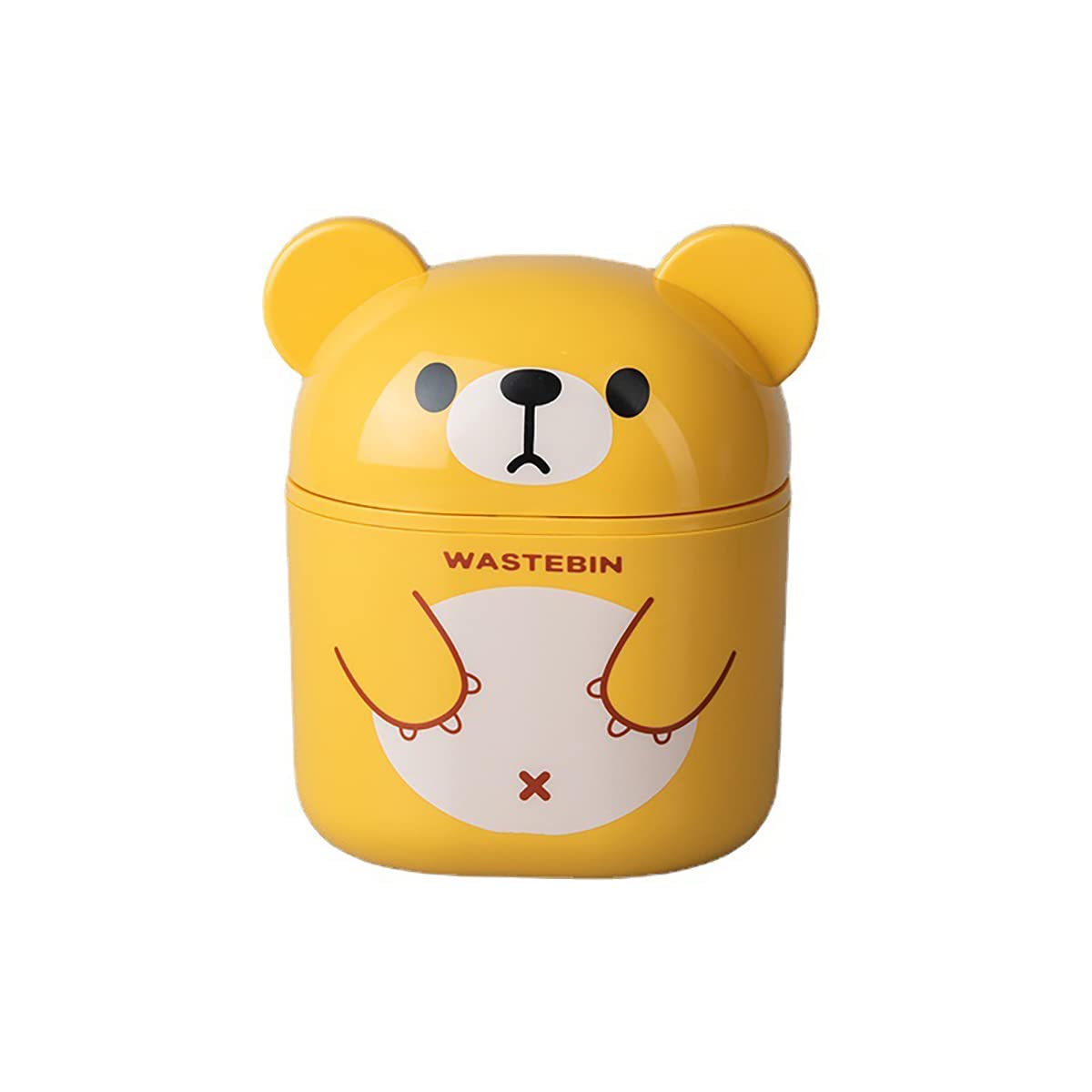 Verve Jelly Mini Desktop Trash Can Bear Shape Waste Paper Bin with Swing Lid Countertop Trash Bucket Small Waste Basket for Bathrooms, Offices, Dressing Table, 8.3 * 7.2 * 5.5in