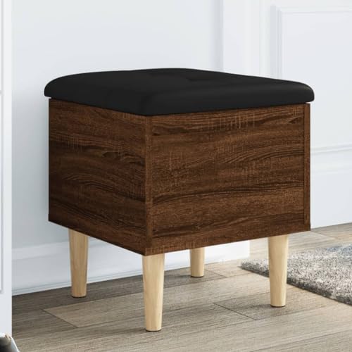 faucqel Banco con espacio de almacenamiento marrón efecto roble 42 x 42 x 46 cm, banco para perchero con cojín de piel sintética, baúl para pasillo, zapatero, cofre para salón y entrada