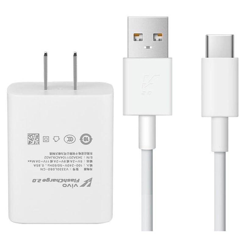 Image of 44watt Flash Charger Original Adapter & USB to C Cable Compatible for Vivo Y35,V25 5G, V23 5G,V25, V23e 5G,V23 Pro 5G, Y75 4G & All VIV0 Smartphone Series (VIV0 44W Charger)