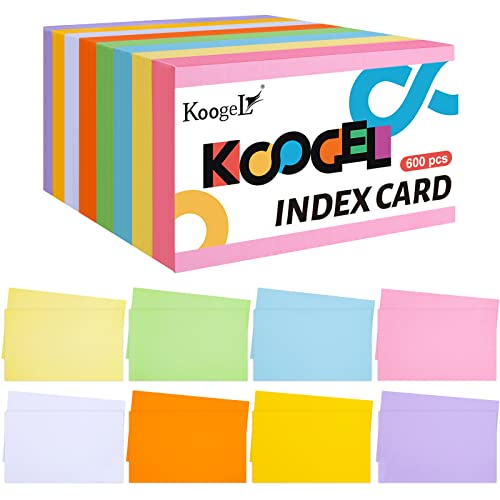 Koogel 600Pcs Colored Index Cards, Blank Note Cards 3 X 5 Inch Assorted Neon Color Flash Cards For Studying Organizing School Office #TOP13