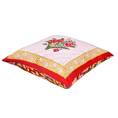Image of BLOCKS OF INDIA Hand Block Printed Cotton Linen Cushion Cover (16 x 16 inches) (Color 5)