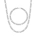 U7 5mm Stainless Steel Figaro Chain Italian Style Jewelry Set (Bracelet 8.3 Inch, Necklace 20