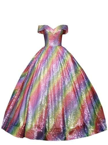 Mollybridal Glitter Sequin V Neck Off Shoulder Ball Gown Quinceanera Dresses Ombre with Sleeve Prom Formal Dress 2025