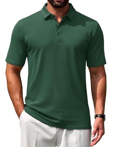 Image of TACVASEN Mens Golf Polo Shirts Short Sleeve Lightweight Cotton Shirt Summer Collared Tops with Button RangerGreen,S