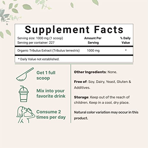 Micro Ingredients Organic Tribulus Terrestris Extract 100:1 Powder, 8 Ounce (227 Grams), Bitter Taste With 65% Steroidal Saponins, No Fillers, No Additives, Non-Gmo & Gluten Free #TOP1