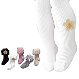 [MOE2HUO] 子ども用 タイツ 片側小さな花 春秋綿彩 タイツ ストッ 子供用 ギンス タイツ 小童タイツ(白,S)