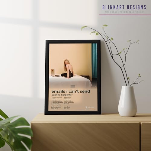 Image of BLINKART Sabrina Carpenter- emails i can't send Wall Photo Frames | Wall Art for Bedroom, Living Room, Studio or Office | Album Cover Print with Spotify Song Link QR Code | Gift for Fans - 8x12 In