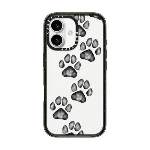 CASETiFY �C���p�N�g iPhone 16 �P�[�X [�X���� / 2.5m�̗����������N���A (MIL�K�i4�{����) / ���C�����X�[�d�ɑΉ�] - Small Cute Paw Prints For Dogs And Cats Lovers - �N