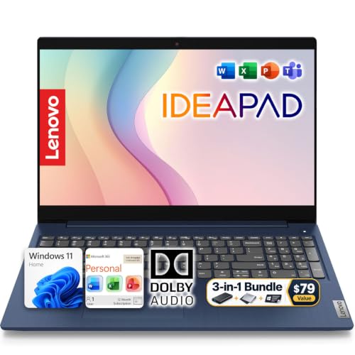 Image of Lenovo IdeaPad Slim 3i 15.6 inch FHD Ready-to-Use Laptop with Microsoft 365 | 8GB DDR5 RAM | 128GB SSD + 500GB External | WiFi 6 | Dolby Audio | HDMI & SD Card Reader | Win 11 | Portable for Work & Study