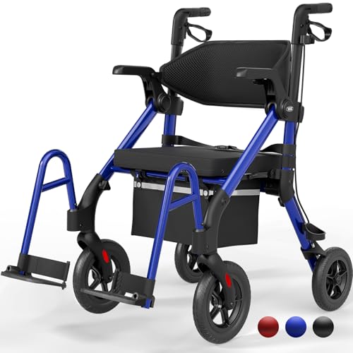 VOCIC Andador 2 en 1 para silla de ruedas, plegable y ligero, con asiento, color azul