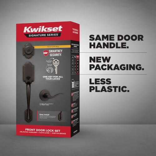 Kwikset Arlington Front Door Lock Handle and Deadbolt Set, Entry Door Handleset Exterior with Tustin Interior Reversible Lever, Venetian Bronze, Pick Resistant SmartKey Rekey Deadbolt Security - image 3