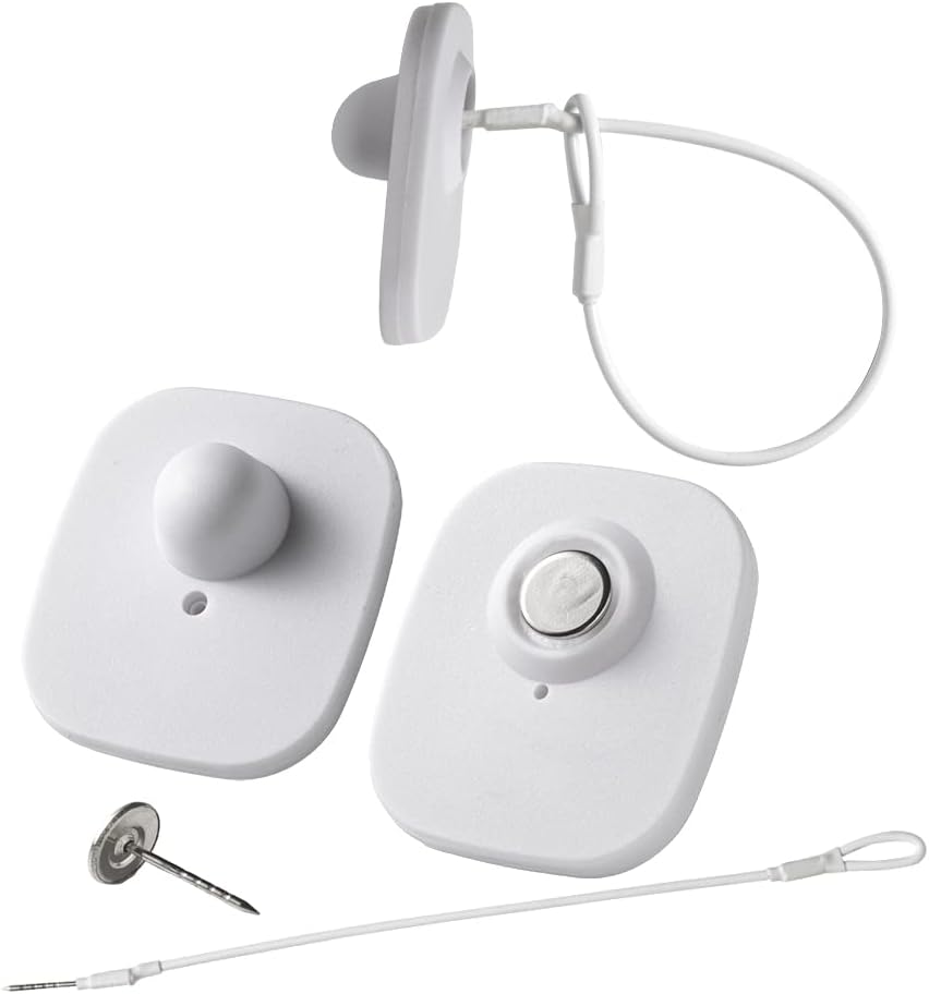 1000 Pieces 8.2Mhz Clothing Security Tags RF Frequency, White Retail Security Clothes Hard tag with 1000 Pins and 100 pcs Lanyards Compatible with RF 8.2Mhz EAS System