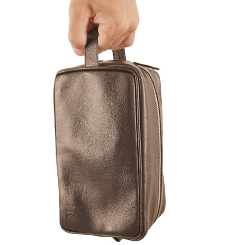 Necessaire de Couro Legitimo Bolsa Organizadora Masculina e Feminina para Viagem (Marrom)