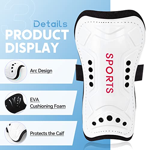 Soccer Shin Guards For Youth Kids With Soccer Socks, 3 Sizes Shin Pads Child Calf Protective Gear Lightweight Adjustable Equipment For 3-15 Years Old Girls Boys Toddler Kids Teenagers (White, S) #TOP2