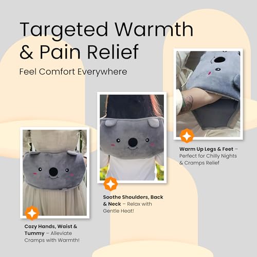 Straame Adjustable Wearable Hot Water Bottle Belt – 1L, 65 inches (165 cm) – Cozy Koala for Period Cramps, Back, Neck & More – Hands-Free Pain Relief – Included Hot Water Bottle, Belt & Cover (Grey) - Image 2