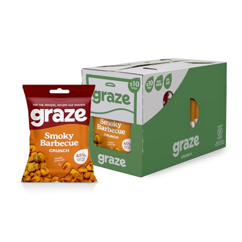 Graze - BBQ crunchy snacks - Healthy Vegan Lunchbox Snacks - Perfect If you Love Corn, Broad Beans and Spicy Peas - 35g x 10 bags