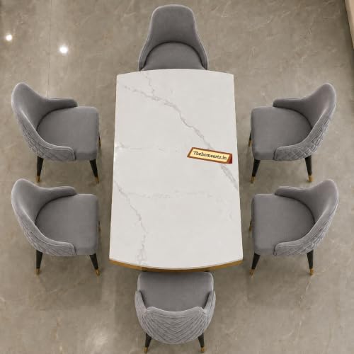 Image of 6-Seater Modern Elite Opal Storage Wooden Dining Table Set | 2 Year Warranty | Created Italian Statuario Marble Top | Elegant Composite Marble Table with 6 Chairs (Dark Gray)