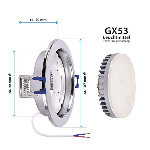 10x SET Einbaustrahler für 230V chrom rund Einbau Spots Decken Strahler Leuchte Spots Deckenleuchte Lampe Einbauleuchte Einbaurahmen GX61 CH