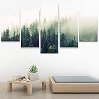 SIGNWIN 5 Panel Canvas Wall Art Foggy Mountains for Home Decorations Ready to Hang - 60