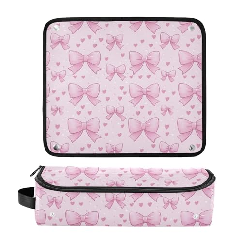 Bolsa organizadora de viaje para herramientas de cabello Bows Polka Dot Marble, resistente al calor, incluye tapete para planchas y tenazas miniatura 3
