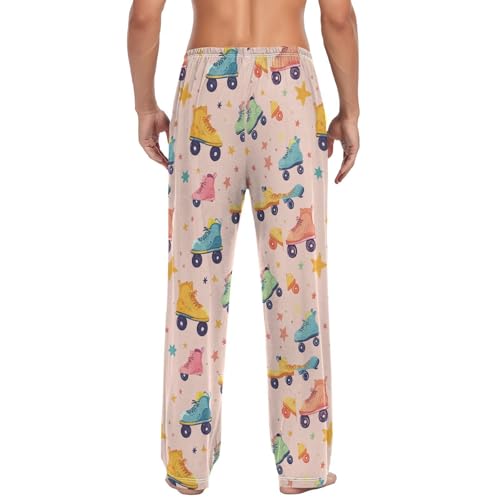 Colorful Roller Skate Pajama Pants Groovy Flash Lighting Men's Pajama Bottoms Lounge Sleepwear PJs Lightweight Sleep Pants L2